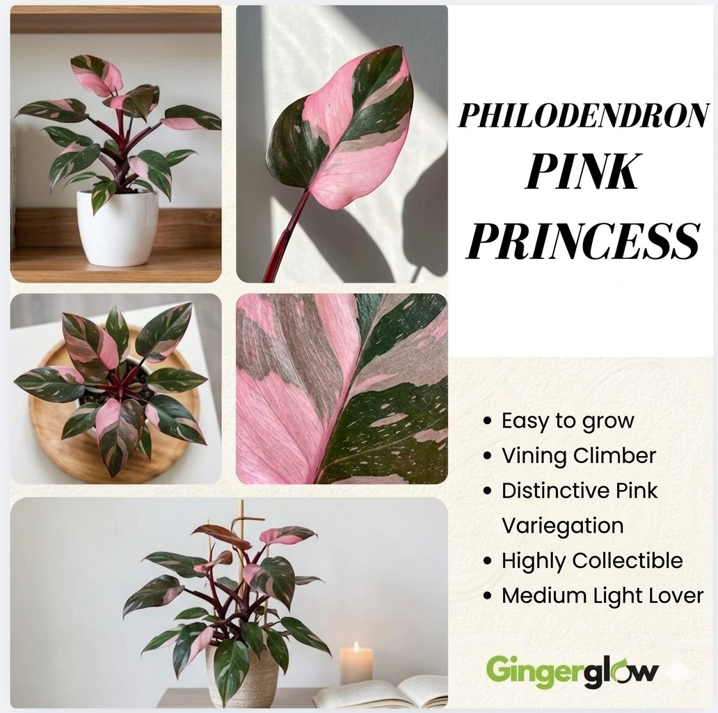 Philodendron Pink Princess Live Plant | Pink Princess Philodendron in Self-Watering 4'' Inch Pot | Easy Plants Live Houseplants for Home & Office Décor