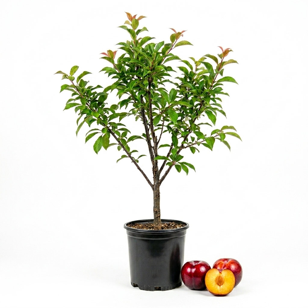 No Ship to CA, HI, AK, Santa Rosa Plum Tree Live Plant, 3 Gallon Pot - 3 Ft Tall, Easy Care, Fragrant Juicy Red Fruit, Perfect for Home Orchards and Patio