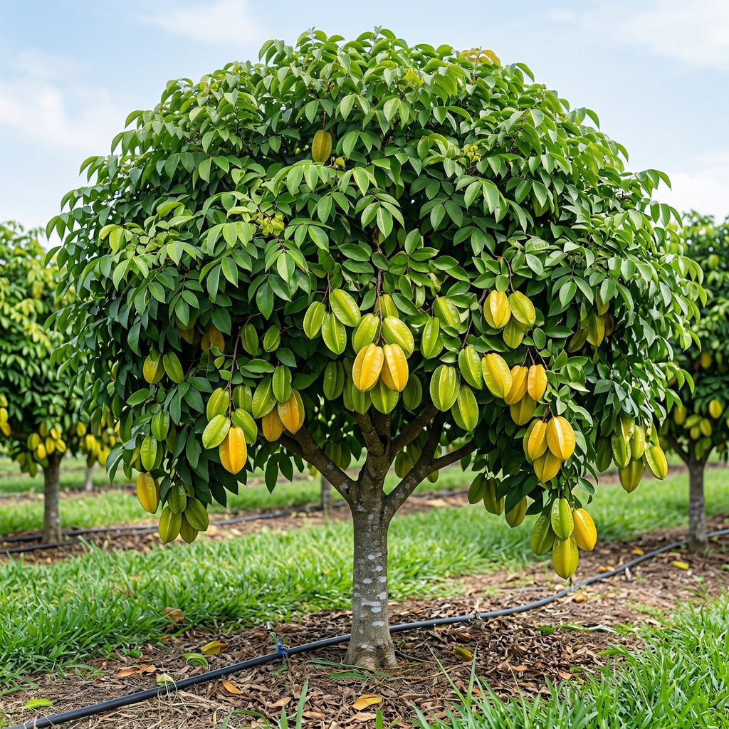 (No Ship to CA,HI,AK) Live Star Fruit Tree - 3 Gallon Pot | 30-36 Inches Tall | Self-Pollinating Fruit Tree | Well-Rooted Plant