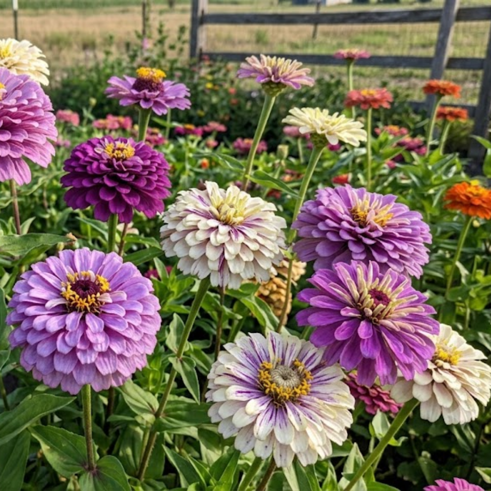100 Blueberry Cheesecake Zinnia Seeds Mix, Non-GMO Zinnia elegans, High Yield, Vibrant Lavender Purple Cream Flower Mix for Cut Garden