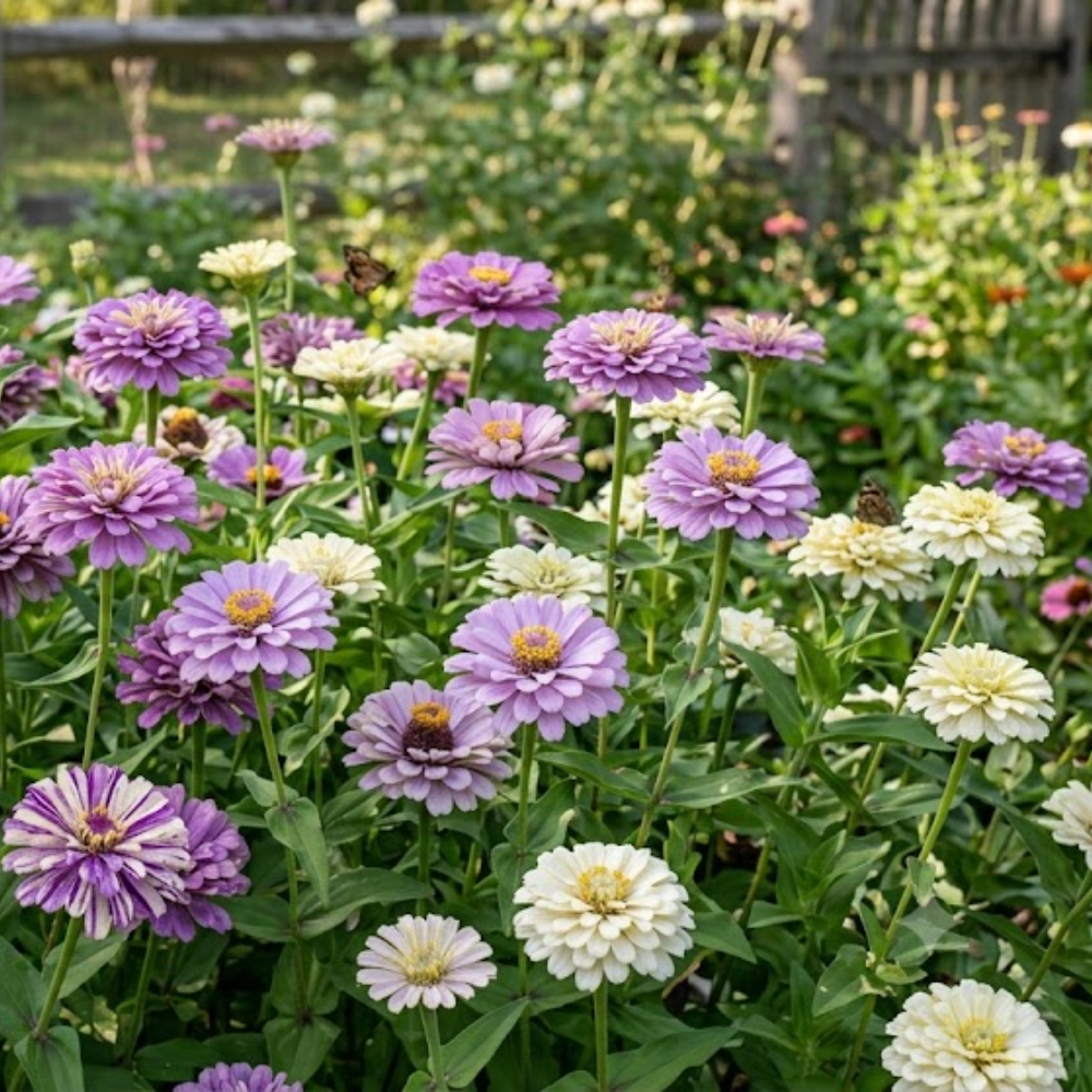 200 Blueberry Cheesecake Zinnia Seeds Mix for Planting, Heirloom, Easy to Grow, High-Yielding, Lavender Purple Cream Blooms for Stunning Summer Bouquets