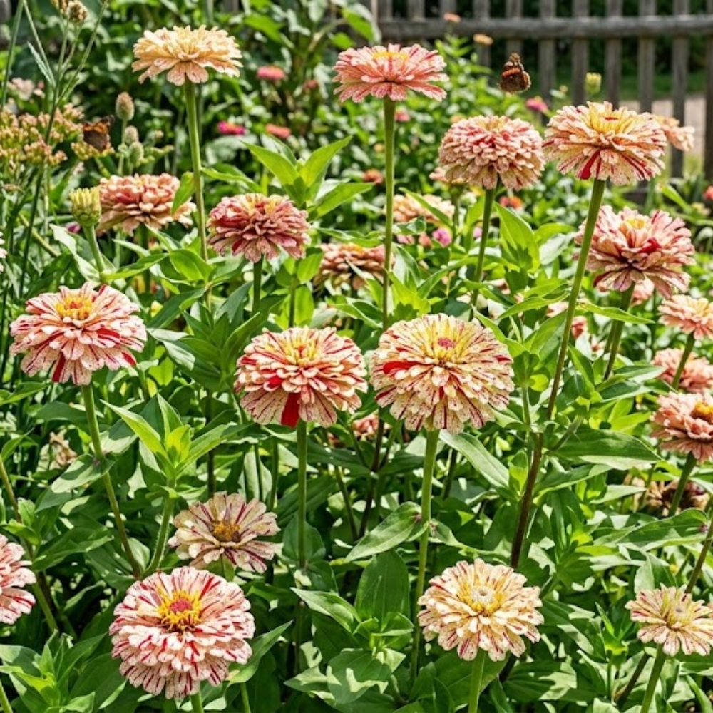 25 Peppermint Stick Zinnia Seeds Mix, Non GMO, Easy to Grow, High-Yielding Splattered Stripe Blooms for Eye-Catching, Ideal for Pots & Garden Borders