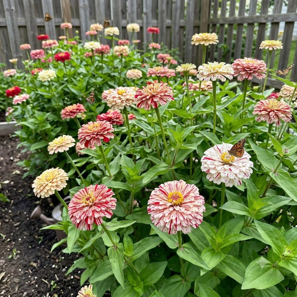 25 Peppermint Stick Zinnia Seeds Mix, Non GMO, Easy to Grow, High-Yielding Splattered Stripe Blooms for Eye-Catching, Ideal for Pots & Garden Borders