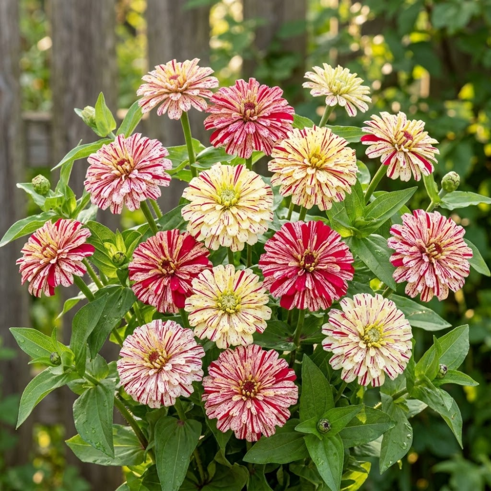 50 Peppermint Stick Zinnia Seeds Mix for Planting, Non-GMO, Fast Growing, Candy-Stripe Variety, Heat Tolerant Butterfly Magnet for Backyard Borders