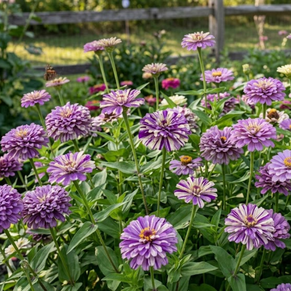 100 Blueberry Cheesecake Zinnia Seeds Mix, Non-GMO Zinnia elegans, High Yield, Vibrant Lavender Purple Cream Flower Mix for Cut Garden