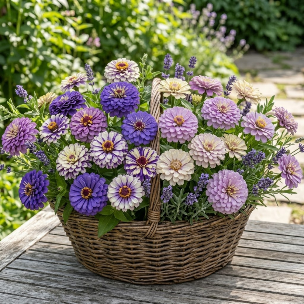 100 Blueberry Cheesecake Zinnia Seeds Mix, Non-GMO Zinnia elegans, High Yield, Vibrant Lavender Purple Cream Flower Mix for Cut Garden
