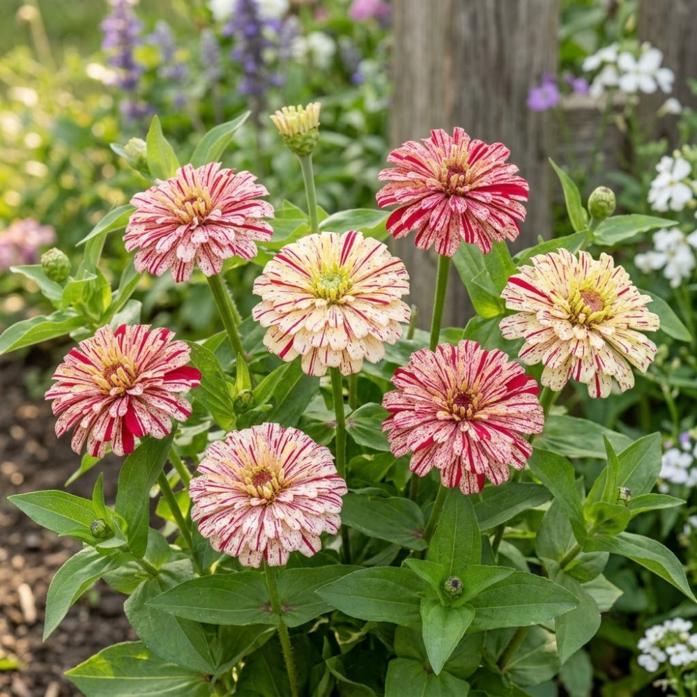 75 Peppermint Stick Zinnia Seeds Mix, Non-GMO Zinnia elegans, Vibrant Striped Multi-Color Flower, Annual Seeds for Cut Garden
