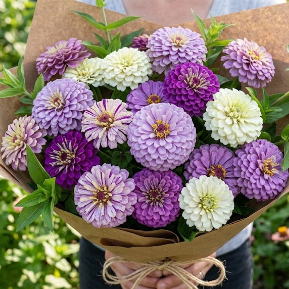 100 Blueberry Cheesecake Zinnia Seeds Mix, Non-GMO Zinnia elegans, High Yield, Vibrant Lavender Purple Cream Flower Mix for Cut Garden