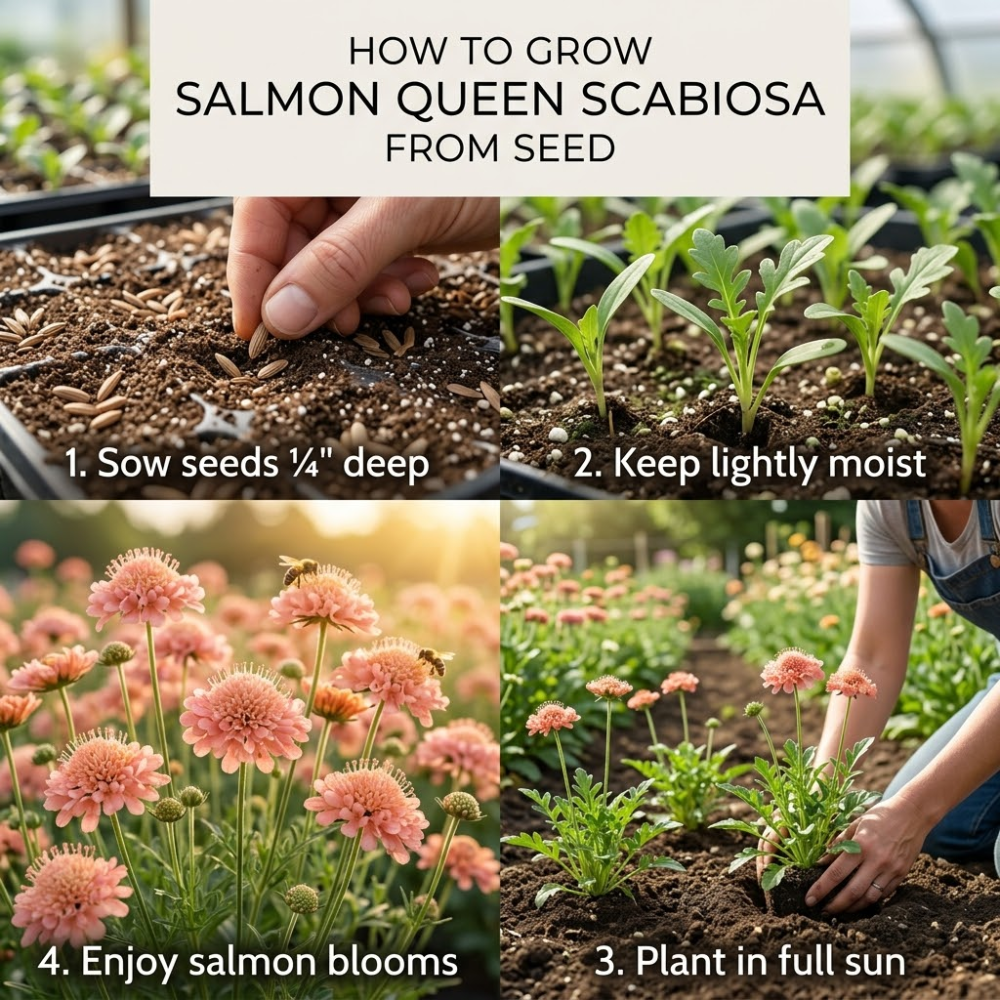 100 Pcs Salmon Queen Scabiosa Seeds for Planting, Grow Robust, Easy to Care Pincushion Blooms in, Pink & White for Yard Borders