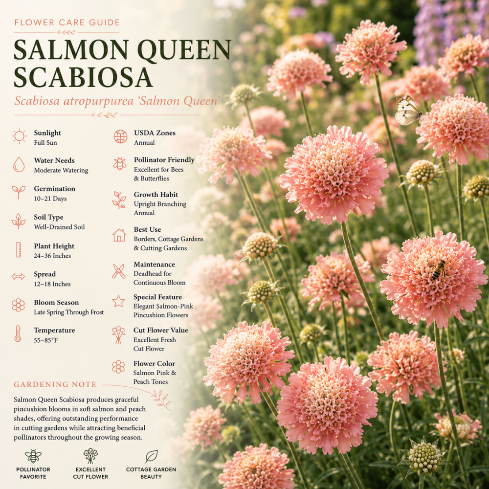 100 Pcs Salmon Queen Scabiosa Seeds for Planting, Grow Robust, Easy to Care Pincushion Blooms in, Pink & White for Yard Borders