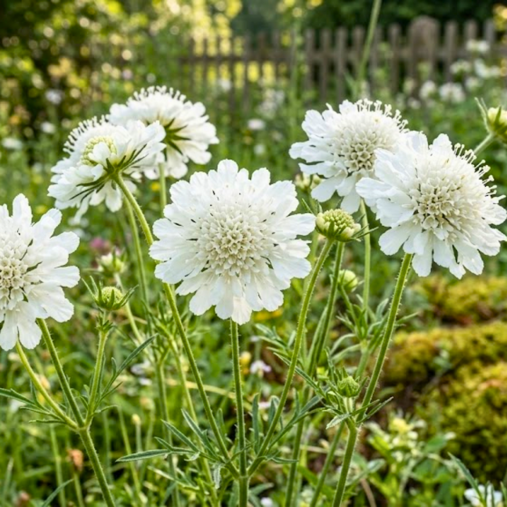 50 Pcs Snowmaiden Scabiosa Seeds, Heirloom Non-GMO Pincushion Flowers, Low Maintenance Color Blooms for Cut Floral Bouquets