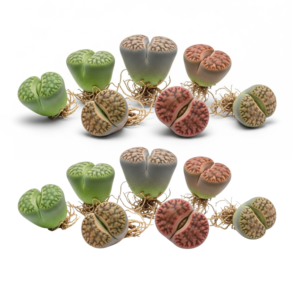 Lithops Large Random Mix Living Stones Succulent Plants Live | 30 Pcs Live Lithops Seedlings | Bare Root Without Pot or Soil, Suitable for Indoor or Outdoor Gardens & Office Use, Friend Plant Lovers
