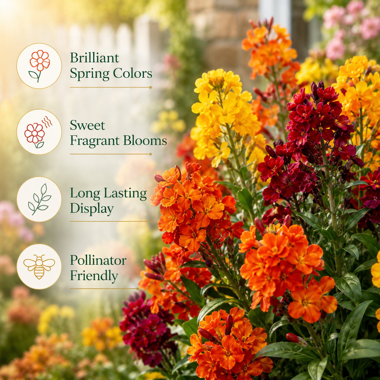 900 English Wallflower Seeds for Planting, Non GMO Cheiranthus cheiri, Easy to Grow, Cold Hardy Spring Flower Seeds, for Gardens & Landscaping