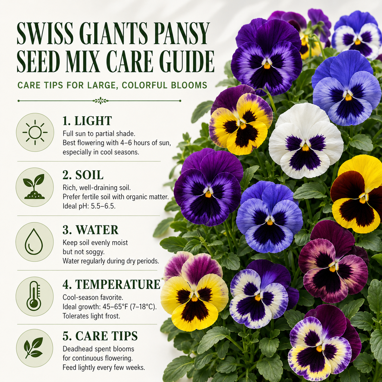 300 Swiss Giants Pansy Seed Mix for Planting, Heirloom, Non-GMO Viola Bush, Charming Cottage Garden Flower Seeds, for Pots, Borders & Gardens