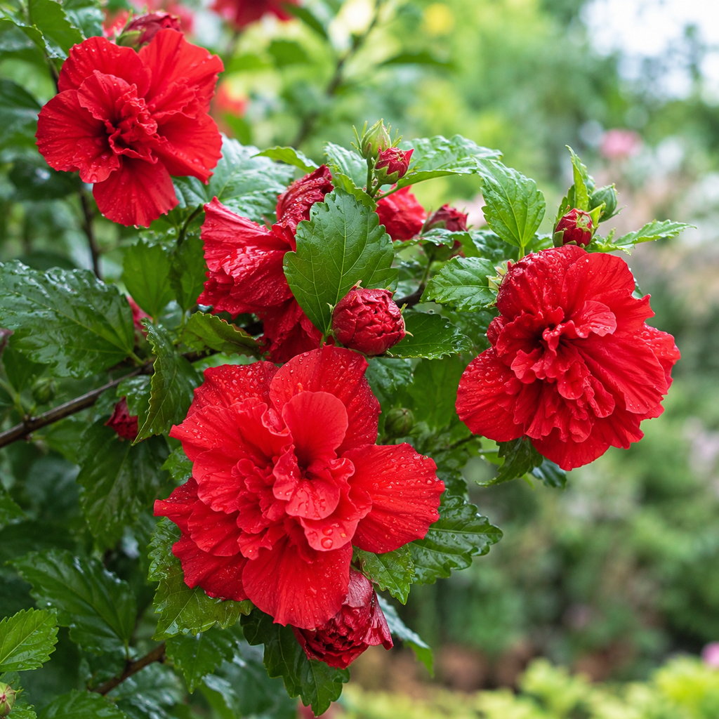 2 Red Hibiscus Althea Live Plants for Planting | 10-12 Inch Tall | Red Flowering Rose of Sharon Trees for Outdoor Gardens & Privacy Screens