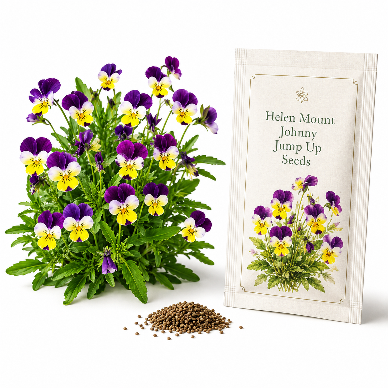 120 Helen Mount Johnny Jump Up Seeds, Non-GMO Viola cornuta Seeds, Cold Hardy Perennial, Ideal for Borders & Pots