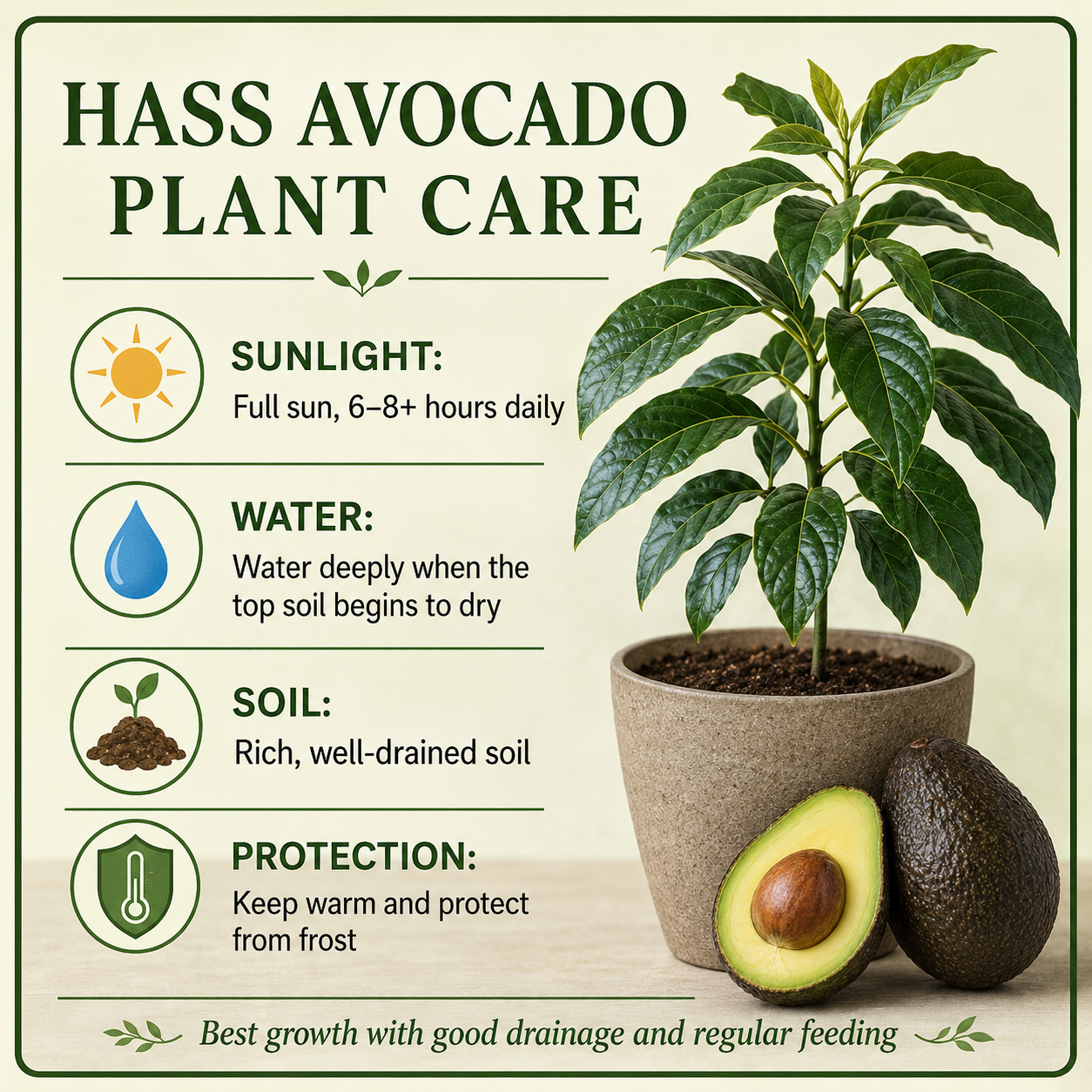 HASS Avocado Tree for Planting | 2.5–3 Ft Live Potted Tree | Fast-Growing Fruit Tree for Home Gardens, Patios & Containers (No Ship to CA,HI,AK)