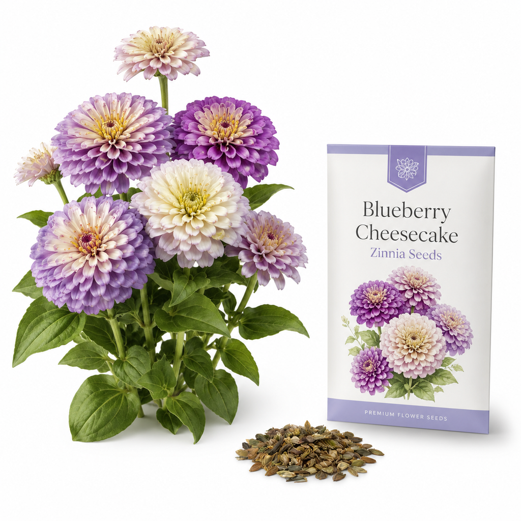 300 Blueberry Cheesecake Zinnia Seeds Mix, Non-GMO Wildflower Seeds, Charming Pastel Purple Cream Accent, Perfect Unique Seed Gift for Gardeners