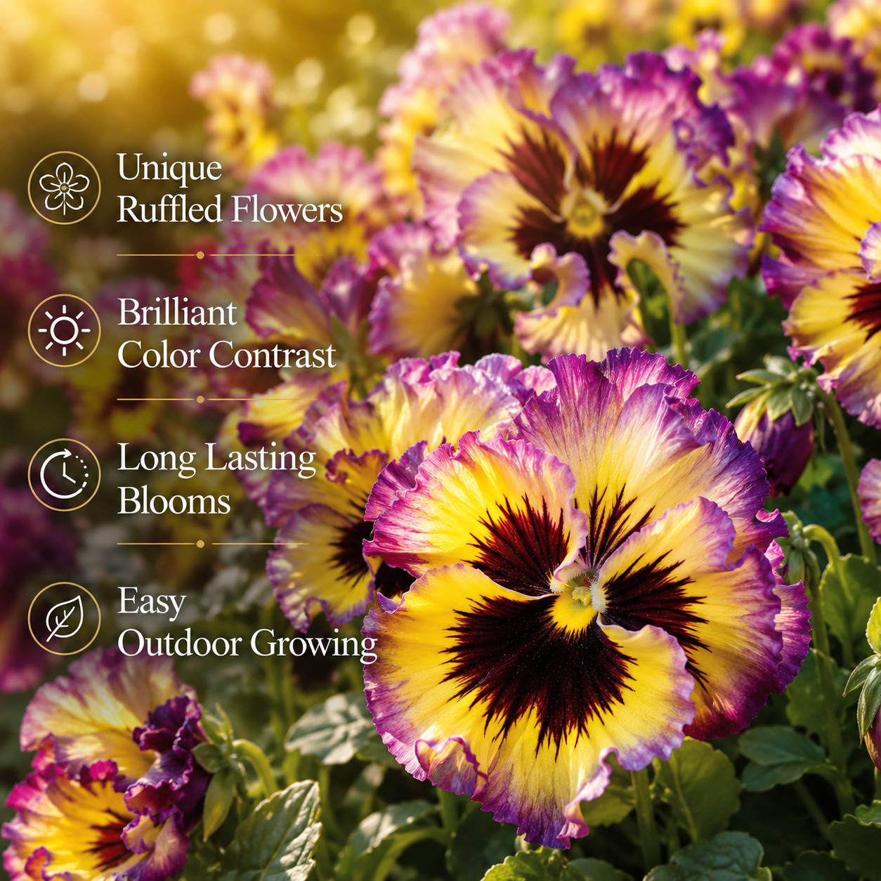 75 Frizzle Sizzle Pansy Seeds, Heirloom, Non-GMO Edible Flower Seeds, Charming Whimsical Ruffled Accent, Perfect Unique Seed Gift for Gardeners