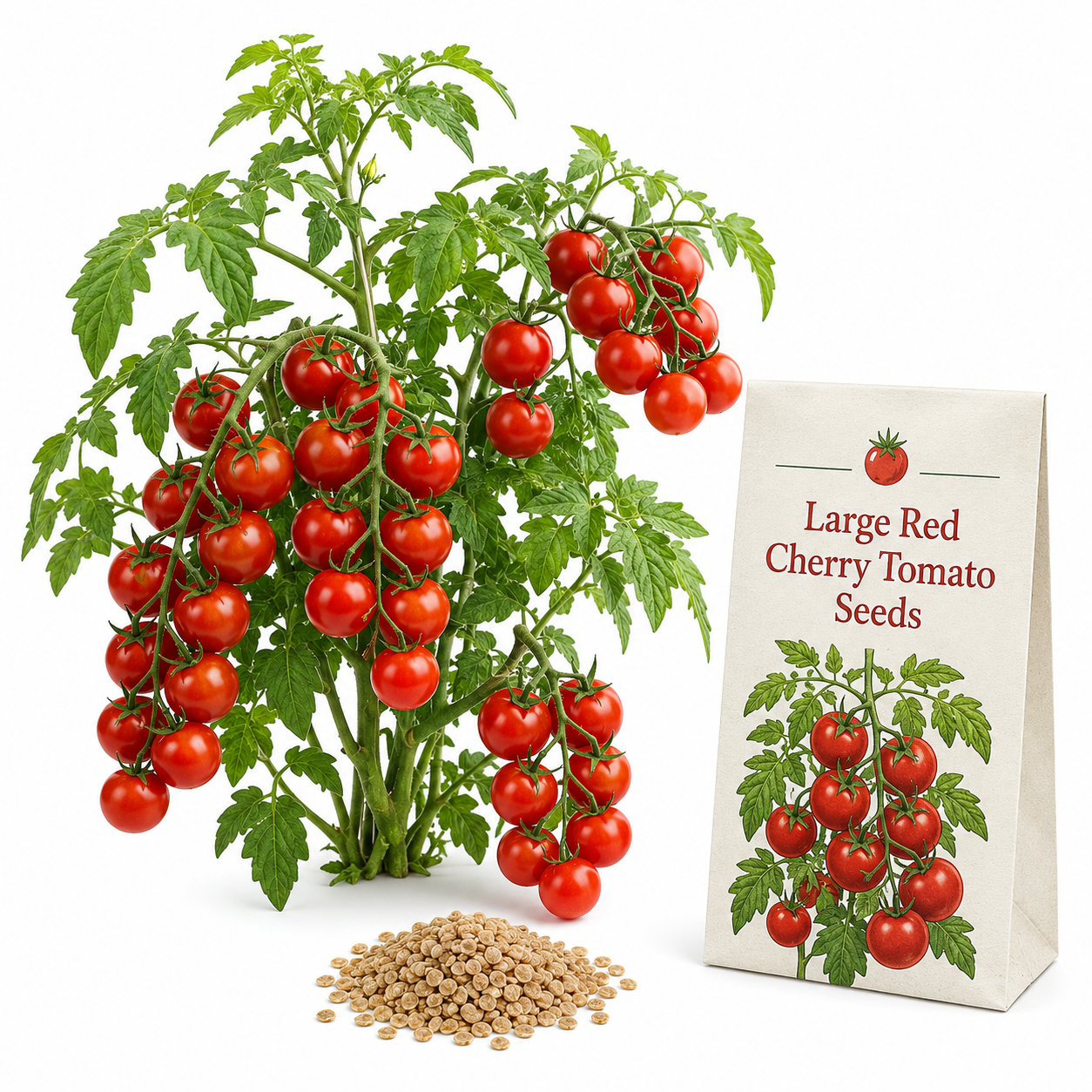 100 Large Red Cherry Tomato Seeds, Heirloom, Non-GMO Vegetable Seeds, Charming Heavy-Bearing Garden Accent, Ideal for Raised Bed Gardens, Pots and Trellises