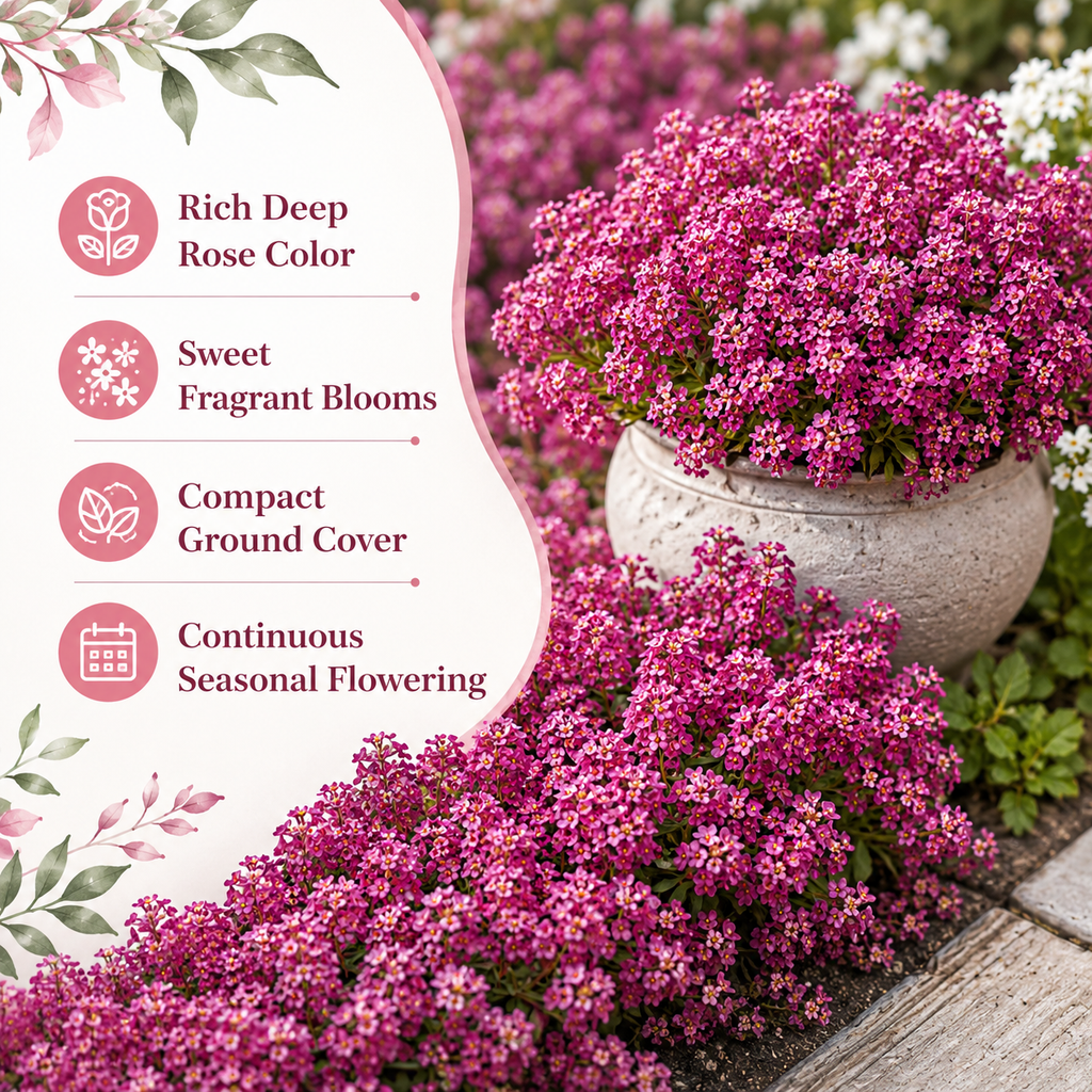 200 Deep Rose Alyssum Seeds, Non-GMO Sweet Alyssum Flower Seeds, Drought Tolerant, Ideal for Garden Borders & Hanging Baskets