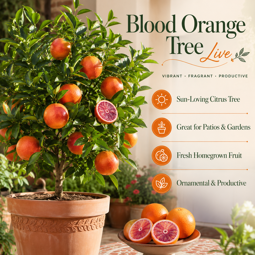 Fresh Blood Oranges Live Plants | 1 Gallon Live Citrus Plant | Hardy Easy-Grow Edible Fruit Tree for Home Gardens & Patios (No Ship to CA,HI,AK)