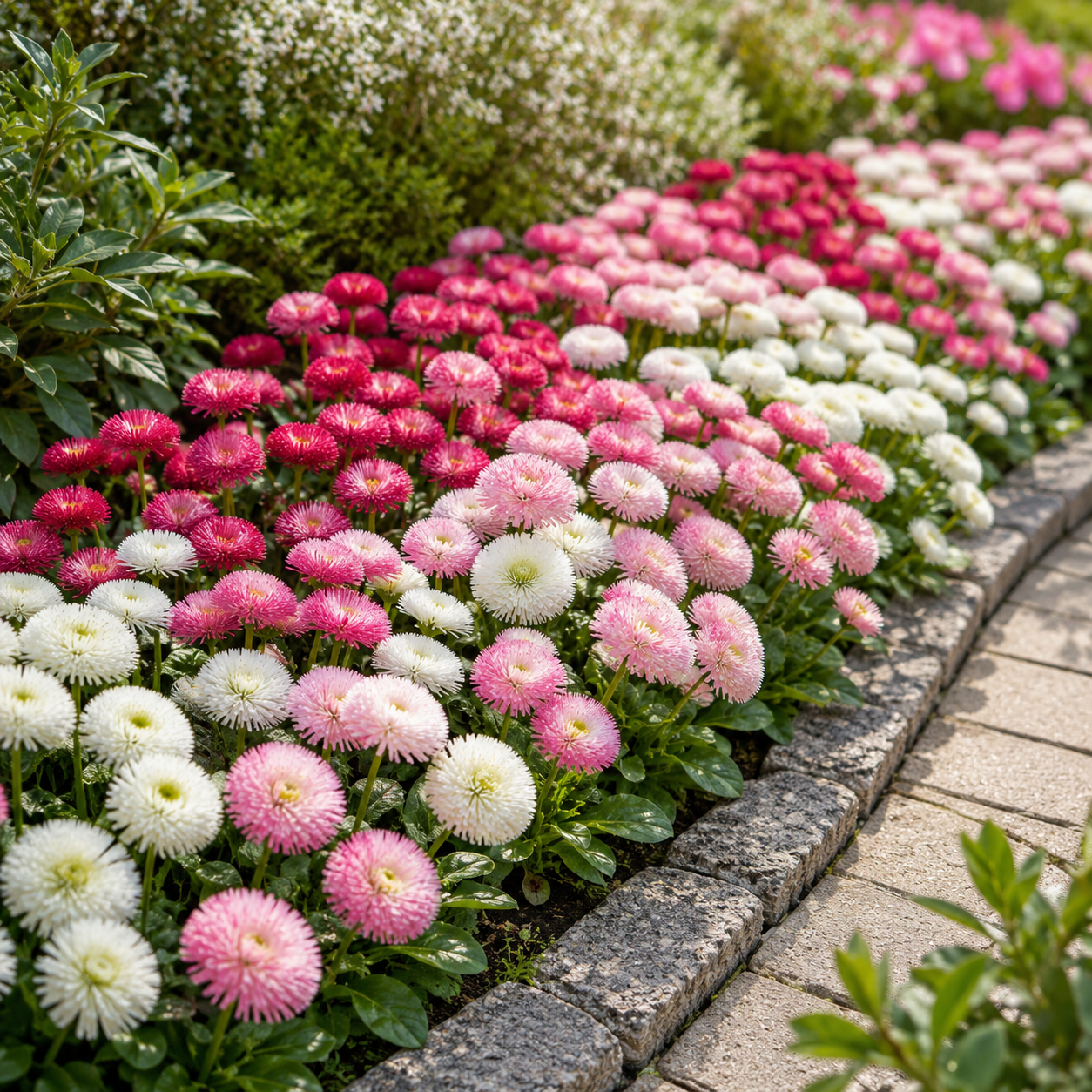 Habanera Mixed Bellis English Daisy Seeds, 10 Pcs, Non GMO, Spectacular Large Quilled Double Blooms, for Borders & Gardens