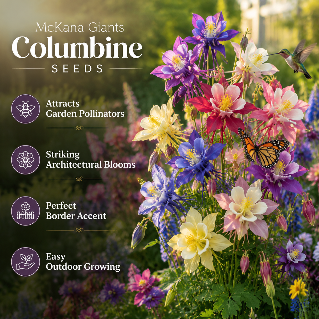 120 Pcs McKana Giant Columbine Seeds for Planting, Non GMO, Aquilegia hybrida Seeds, Perennial, Giant Multi-Color Flower for Shade Gardens and Yard Borders