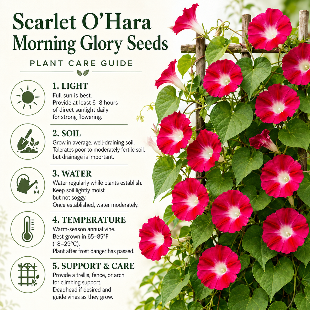 150 Scarlet O Hara Morning Glory Seeds for Planting, Non GMO, Heirloom, Crimson Red Climbing Blooms, Vine Flower Seeds for Gardens Accent, Borders & Fence
