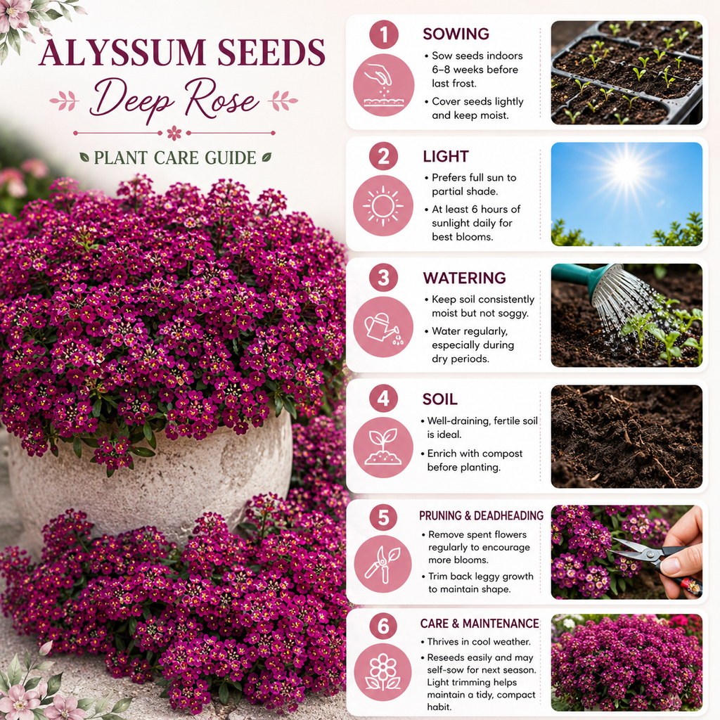 150 Deep Rose Alyssum Seeds, Non-GMO, Easy Care, Drought Tolerant Flower Seed for Backyard Gardens & Landscaping