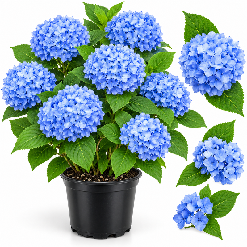Nikko Blue Hydrangea Live Plants for Planting, 6-12 Inch Tall in 2.5" Pot, Blue Mophead Bloom, Flowering Shrub for Garden and Patio