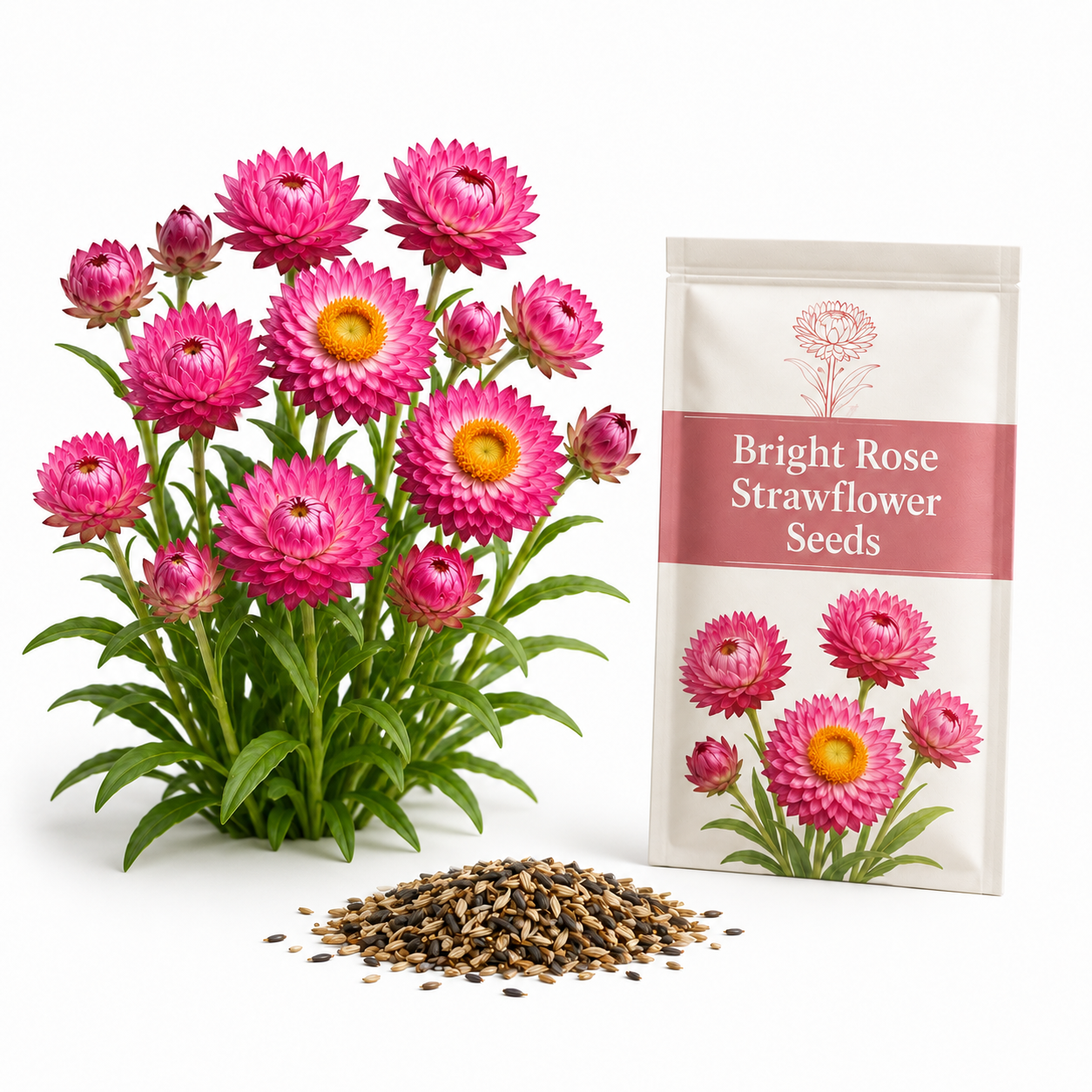100 Strawflower Seeds, Heirloom, Easy to Grow Flower Seeds, High-Yielding Rigid Petal Blooms, for Pots and Garden Beds