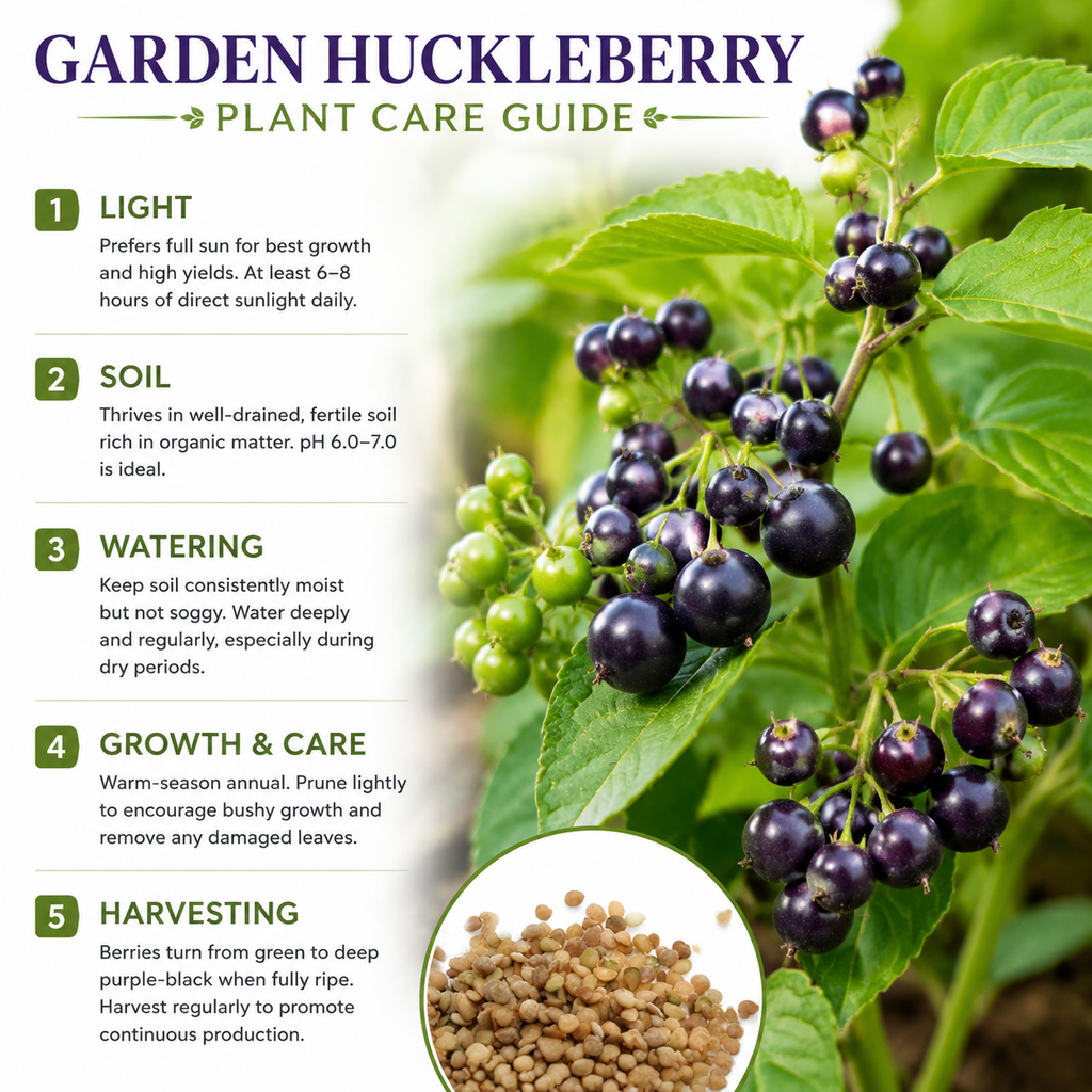 100 Pcs Garden Huckleberry Seeds, Non GMO, Heirloom Fruit Seeds, Suitable for Outdoor Garden & Borders