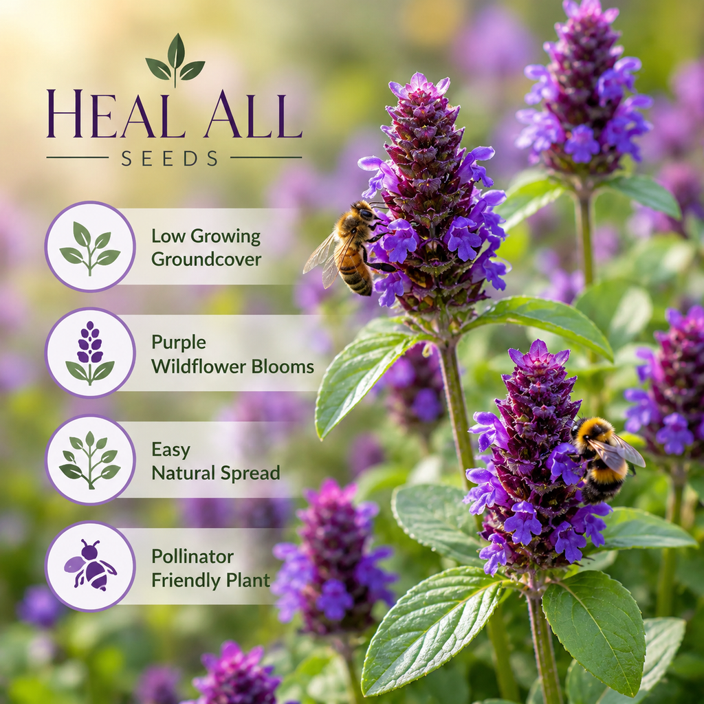 200 Heal All Seeds (Prunella vulgaris), Heirloom, Drought Tolerant, High-Yield Perennial, for Borders & Pollinator Gardens