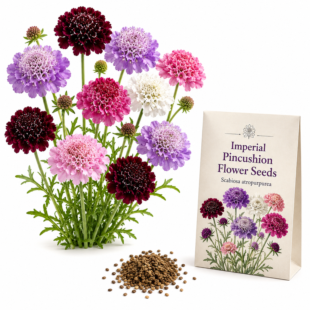 100 Imperial Pincushion Flower Scabiosa Seeds for Planting, Non GMO, Heirloom, Vibrant Multi-Color Double Blooms, Annual Flower Seeds, for Gardens & Landscaping