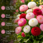 Habanera Mixed Bellis English Daisy Seeds, 10 Pcs, Non GMO, Spectacular Large Quilled Double Blooms, for Borders & Gardens