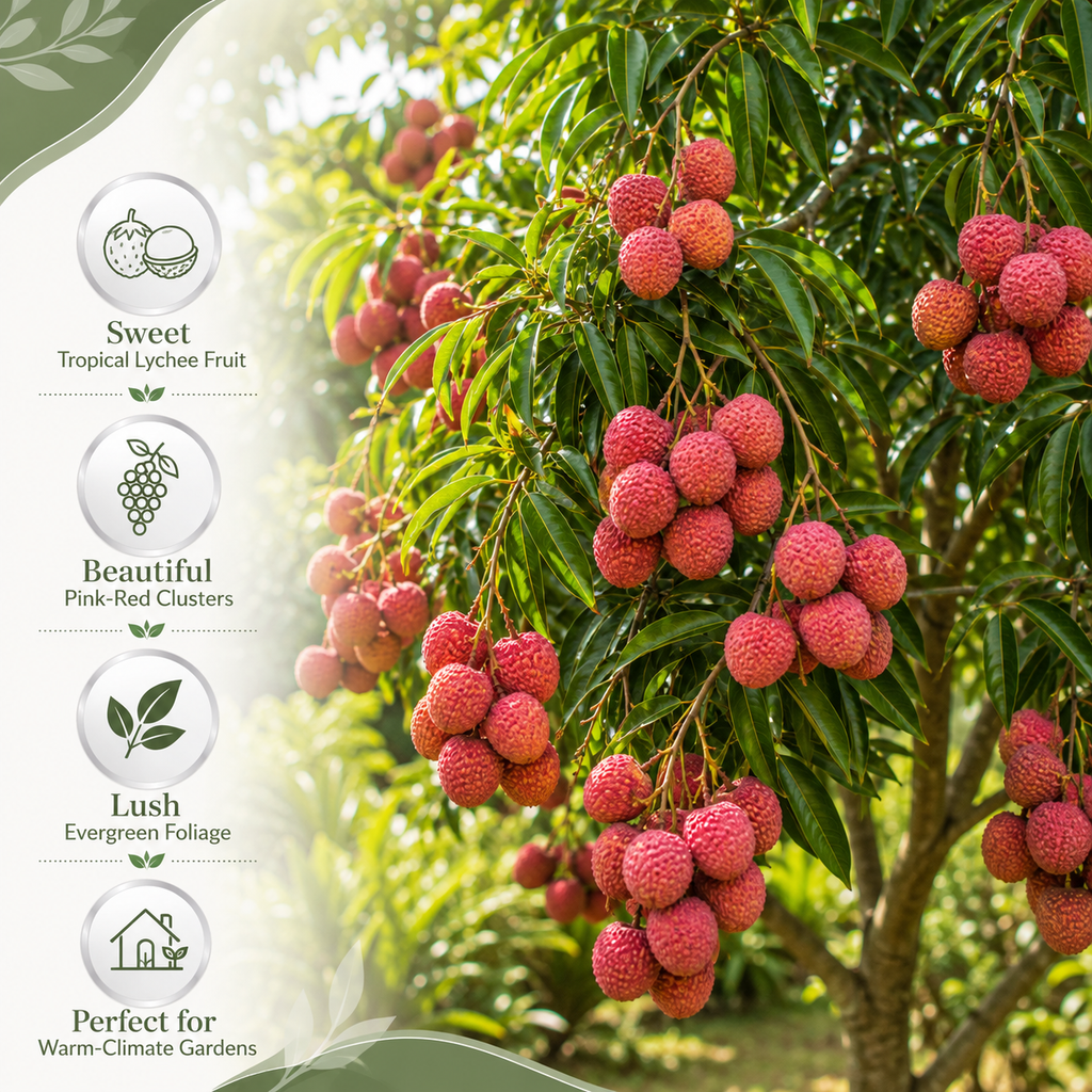 Sweetheart Lychee Tree Live Plant in 3 Gallon Pot | 30-36 Inches Tall | Litchi Chinensis Tropical Fruit Tree | Established Edible Plant for Backyard (No Ship to CA,HI,AK)