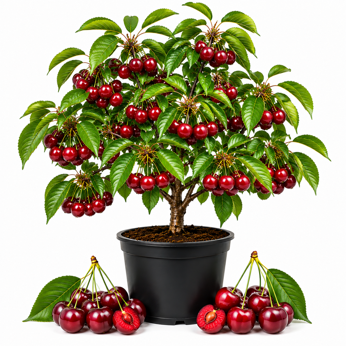 Cherry Tree – Stella Cherry, 2-3 Ft Tall in 3 Gal Container, Cold-Hardy Edible Fruit Tree for Large Pots and Landscapes (No Ship to CA, HI, AK)