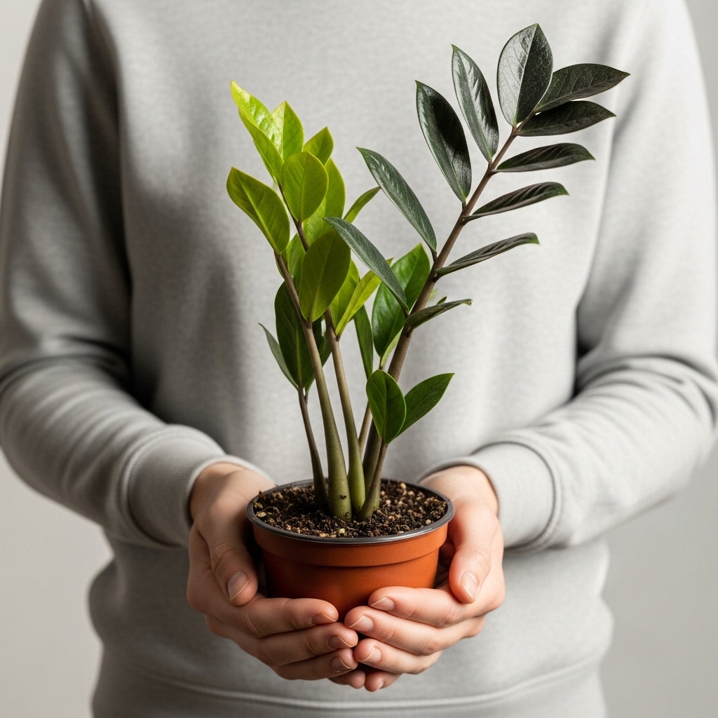 ZZ Plant Live in 6’’ Inch Pot - Black Raven ZZ Plant Live with Glossy Dark Foliage | Easy-Care Zamioculcas for Indoor Rooms, Works Well in Homes, Apartments & Office Settings