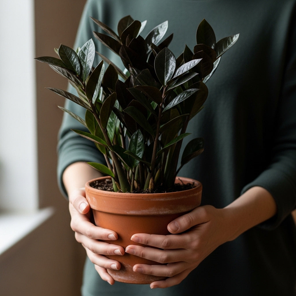 Black ZZ Plant Live in 6’’ Inch Pot | ZZ Plants Live House Plants with Rich Dark Leaves | Low-Maintenance Indoor Plant with Striking Dark Foliage | Perfect for Desks, Shelves & Living Spaces.