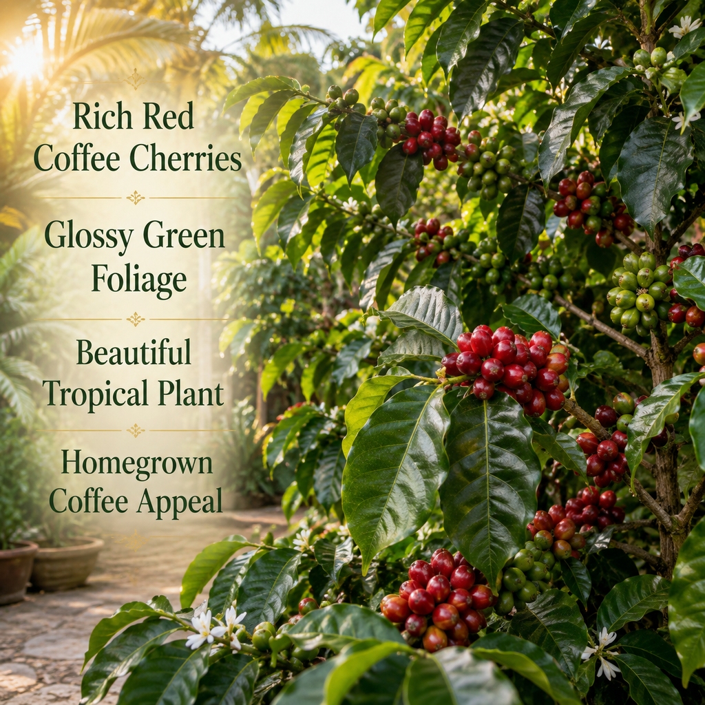 Arabica Coffee Plant Live, 3 Gallon Pot, 2-3 Feet Tall Live Indoor Tree with Shiny Green Foliage, Self-Pollinating Arabica for Fresh Homegrown Beans (No Ship to CA,HI,AK)
