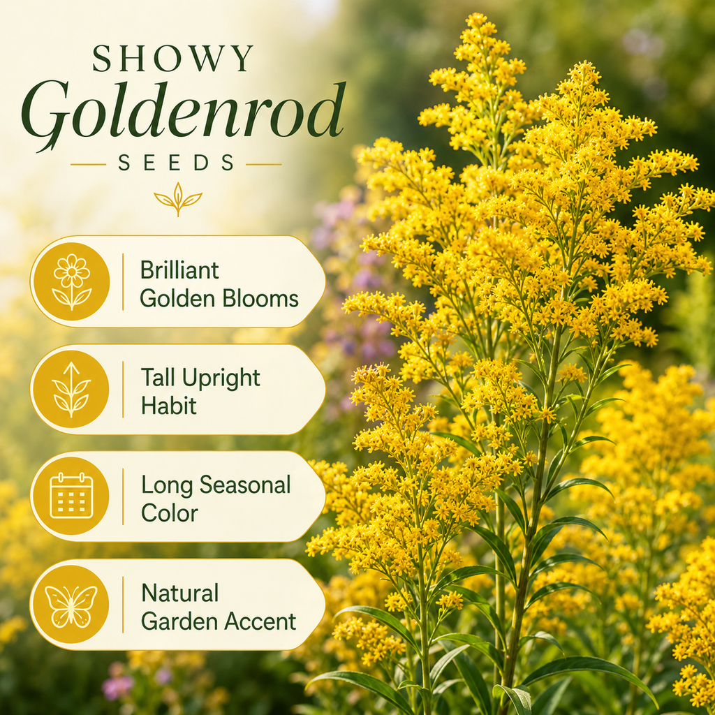 400 Showy Goldenrod Seeds for Planting, Non-GMO, Fast Growing, Easy Care, Golden Yellow Wildflower Seeds, Native Perennial for Backyard Landscape