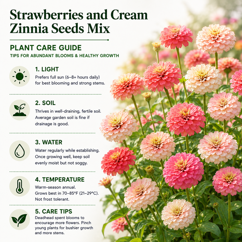 300 Strawberries and Cream Zinnia Seeds for Planting, Non GMO, Heirloom, Spectacular Long-Stemmed Double Flower Seeds, Ideal for Elegant Floral Arrangement & Gardens