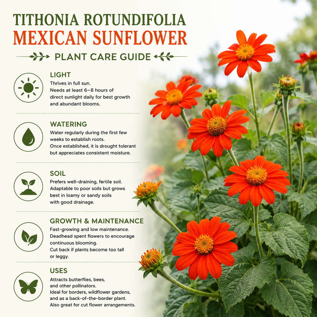 100 Pcs Mexican Sunflower Seeds for Planting, Non-GMO Tithonia Seeds, Fast Growing, Tall Vibrant Orange-Red Flowers for Outdoor Spaces