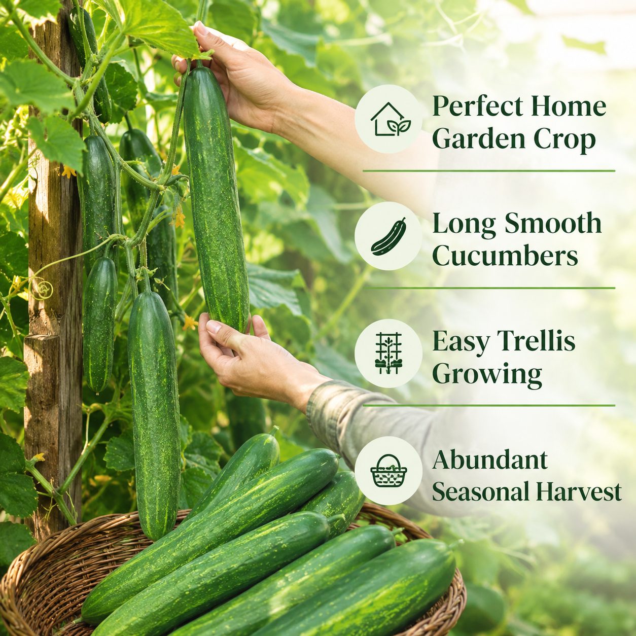 100 Straight Eight Cucumber Seeds, Heirloom, High-Yield Vegetable Seeds, for Fresh Salads, Pots, Containers & Outdoor Planting