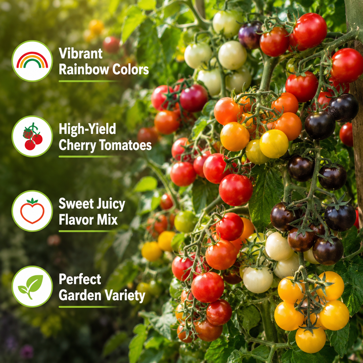 25 Rainbow Cherry Tomato Seeds, Non-GMO, Heirloom, Sweet & Juicy Multi-Color Tomatoes, Vegetable Seeds for Fresh Salads & Gardening