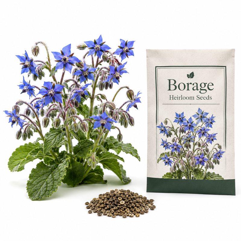 200 Heirloom Borage Seeds for Planting, Easy Care, Borago Officinalis Seeds, Fast Growing, High-Yield Edible Cucumber-Flavored Blue Starflowers, Ideal for Garden Borders