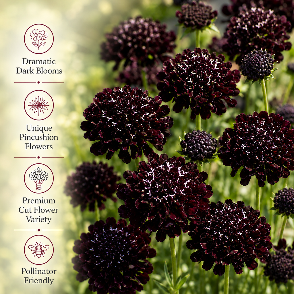 150 Scabiosa Seeds for Planting Outdoors, Non GMO, Fast Growing, Unique Multi-Color Pincushion Blooms, Charming Romantic Architectural Accent