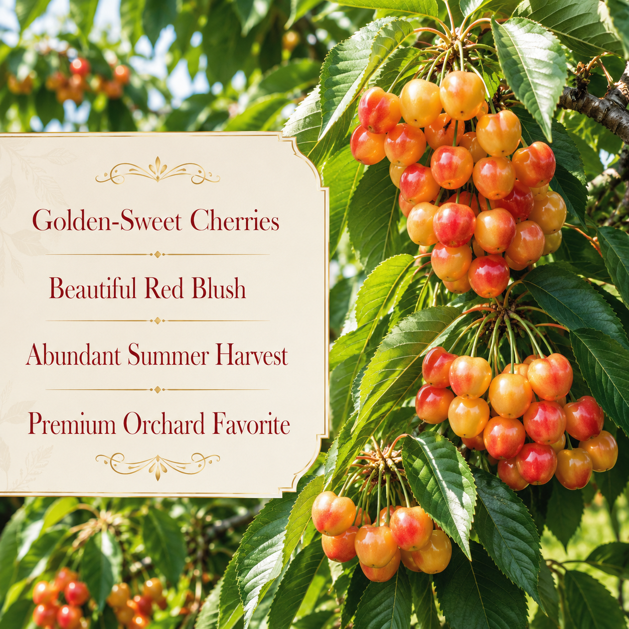 Cherry Tree Live Plants, Live Rainier Cherry, Well-Rooted 2-3 Foot Tall, 3 Gallon Size, High-Yield Sweet Cherry for Sunny Landscapes and Garden Rows (No Ship to CA, HI, AK)