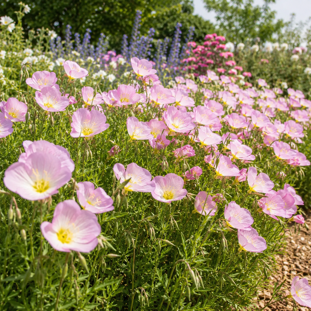 1500 Showy Evening Primrose Seeds for Planting, Non GMO, Heirloom, Fragrant Soft Pink Wildflower Seeds, Ideal for Gardens & Landscaping